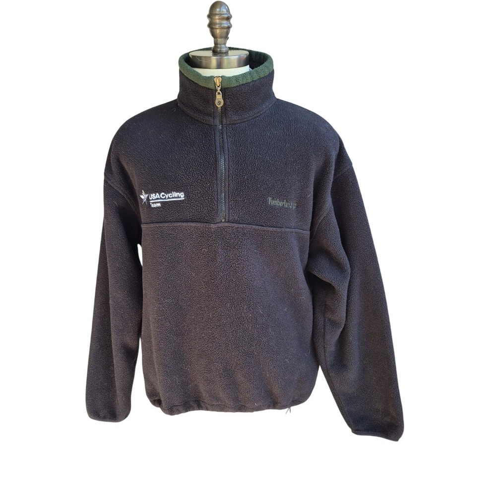 Timberland Mens XL USA Cycling Team Quarter Zip Fleece Pullover Black Green‎ VTG